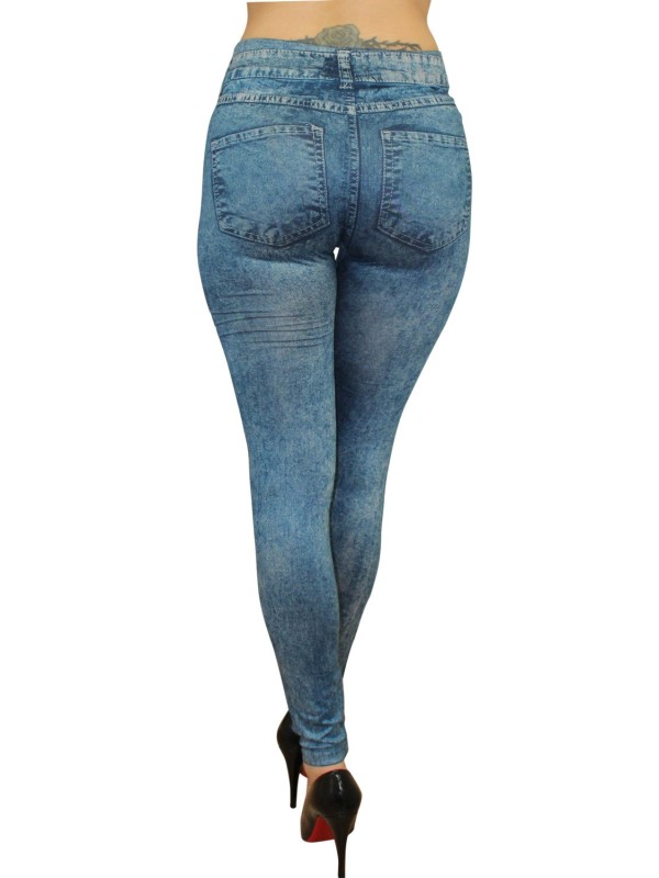 Grossiste mode : legging bleu style jean délavé