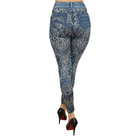 Grossiste mode : legging fashion style jean bleu léopard