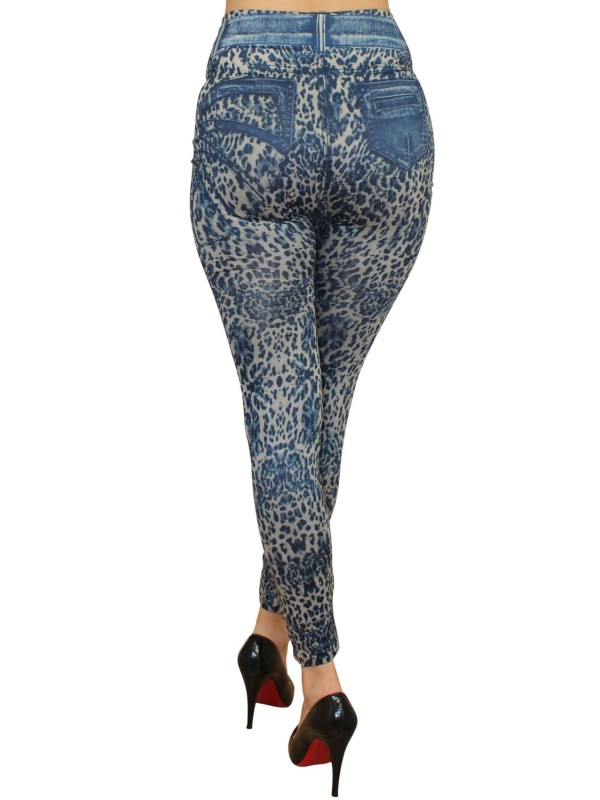 Grossiste mode : legging fashion style jean bleu léopard