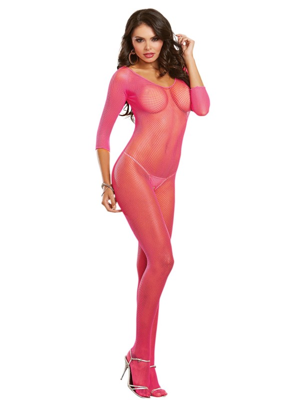 Grossiste bodystocking rose fluo résille