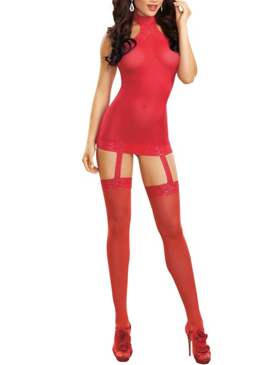 Grossiste bodystocking rouge effet guêpière sexy