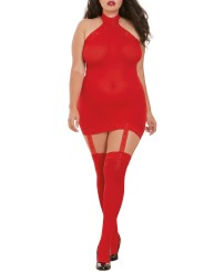 Grossiste bodystocking rouge grande taille effet guêpière sexy