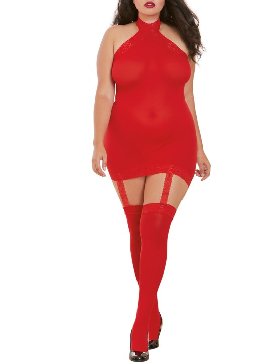 Grossiste bodystocking rouge grande taille effet guêpière sexy