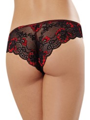 Grossiste lingerie tanga rouge uni dentelle noire