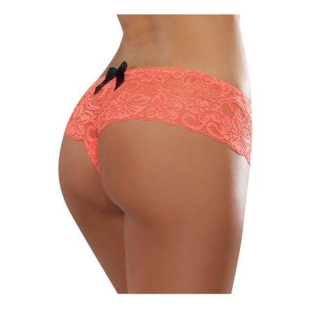 Fournisseur lingerie shorty orange corail ouvert en dentelle