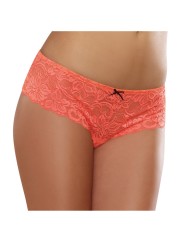 Fournisseur lingerie shorty orange corail ouvert en dentelle