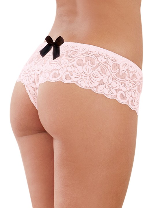 Fournisseur lingerie shorty vieux rose ouvert en dentelle