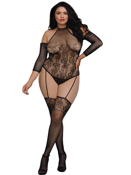 Grossiste Dreamgirl bodystocking grande taille effet body jarretelles