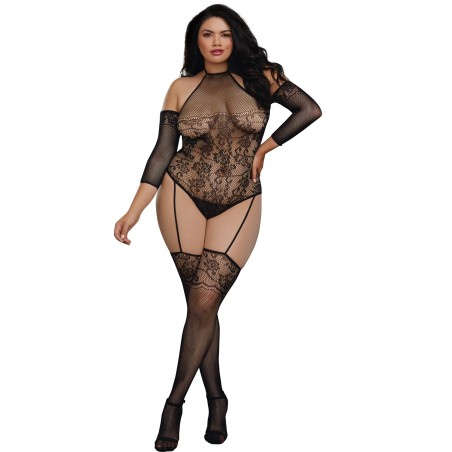 Grossiste Dreamgirl bodystocking grande taille effet body jarretelles