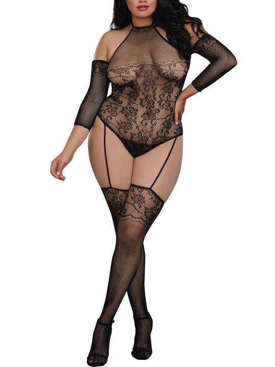 Grossiste Dreamgirl bodystocking grande taille effet body jarretelles