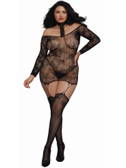 Grossiste lingerie bodystocking grande taille reversible resille