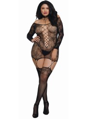 Grossiste lingerie bodystocking grande taille reversible resille