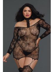 Grossiste lingerie bodystocking grande taille reversible resille