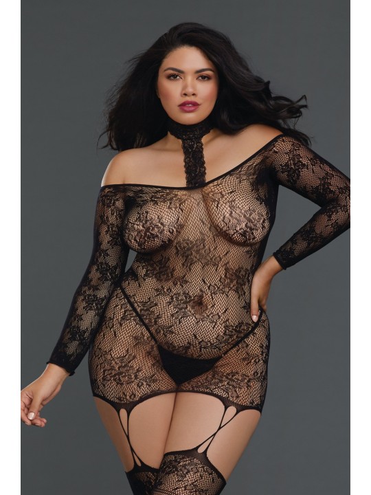 Grossiste lingerie bodystocking grande taille reversible resille