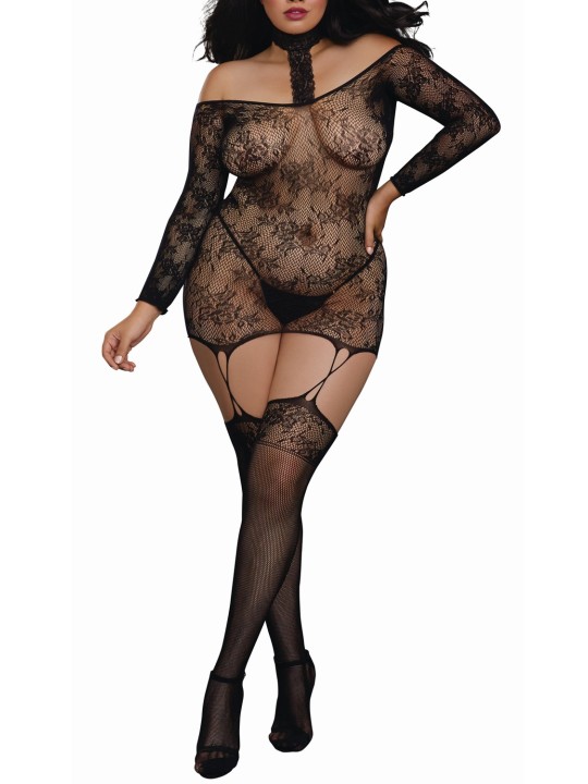 Grossiste lingerie bodystocking grande taille reversible resille