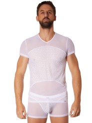 Grossiste lingerie homme : t-shirt blanc maille et motifs