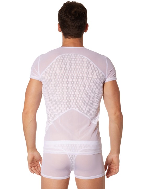 Grossiste lingerie homme : t-shirt blanc maille et motifs