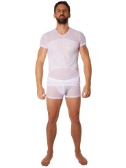 Grossiste lingerie homme : t-shirt blanc maille et motifs