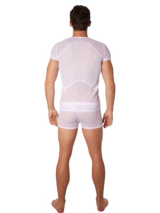 Grossiste lingerie homme : t-shirt blanc maille et motifs