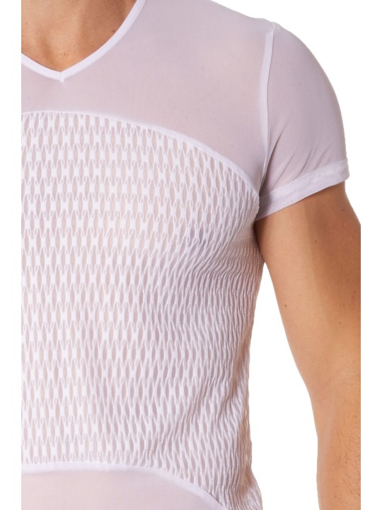 Grossiste lingerie homme : t-shirt blanc maille et motifs