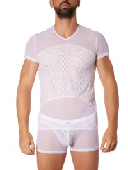 Grossiste lingerie homme : t-shirt blanc maille et motifs