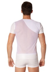 Fournisseur lingerie homme : t-shirt blanc transparent manches ajourées