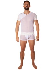 Fournisseur lingerie homme : t-shirt blanc transparent manches ajourées