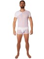 Fournisseur lingerie homme : t-shirt blanc transparent manches ajourées