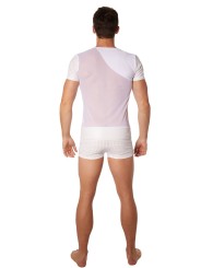 Fournisseur lingerie homme : t-shirt blanc transparent manches ajourées