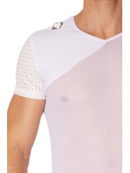 Fournisseur lingerie homme : t-shirt blanc transparent manches ajourées