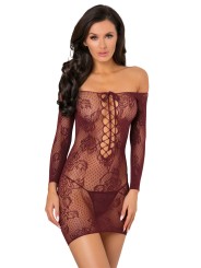 Grossiste lingerie dropshipping : Nuisette bordeaux extensible manches 3/4