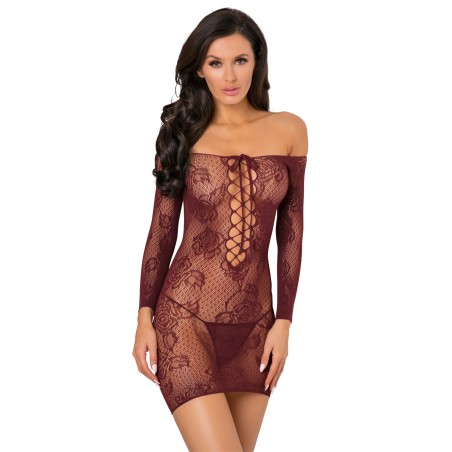 Grossiste lingerie dropshipping : Nuisette bordeaux extensible manches 3/4