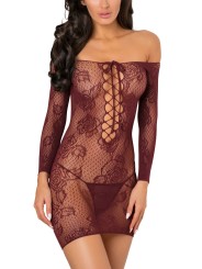 Grossiste lingerie dropshipping : Nuisette bordeaux extensible manches 3/4