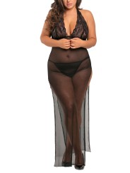 Grossiste lingerie dropshipping : Nuisette grande taille longue fendue