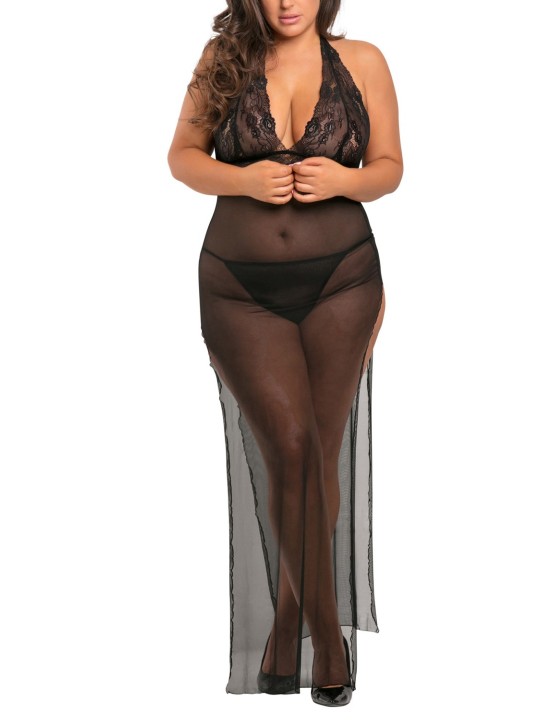 Grossiste lingerie dropshipping : Nuisette grande taille longue fendue