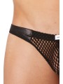 Grossiste lingerie Look Me : string noir filet bandes simili cuir