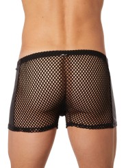 Grossiste lingerie Look Me : boxer noir filet côtés simili cuir