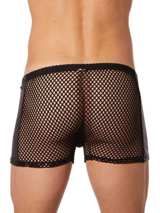 Grossiste lingerie Look Me : boxer noir filet côtés simili cuir