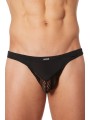 Grossiste lingerie masculine : string noir opaque et filet