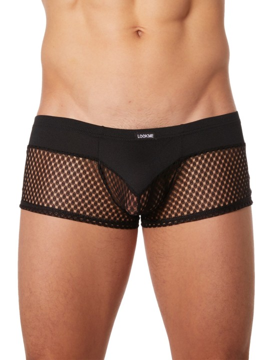 Grossiste lingerie masculine : mini pant noir opaque et filet