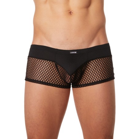 Grossiste lingerie masculine : mini pant noir opaque et filet