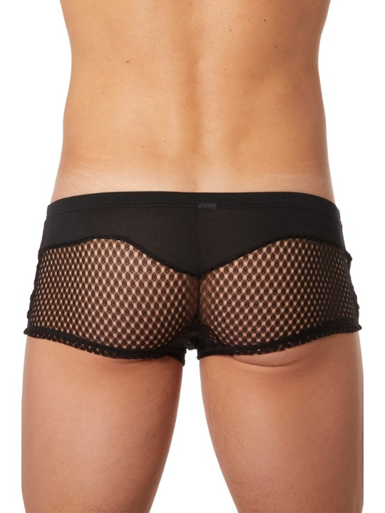 Grossiste lingerie masculine : mini pant noir opaque et filet