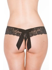 Tanga string noir en dentelle avec noeud arrière - SOH31035BLK