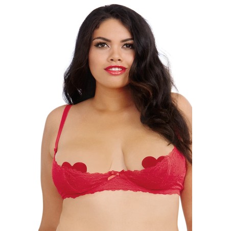 Grossiste Lingerie sexy : soutien-gorge rouge seins nus grande taille