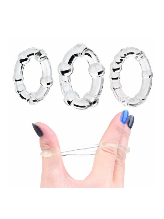 Fournisseur sextoys Dropshipping : 3 cockrings extensibles transparents