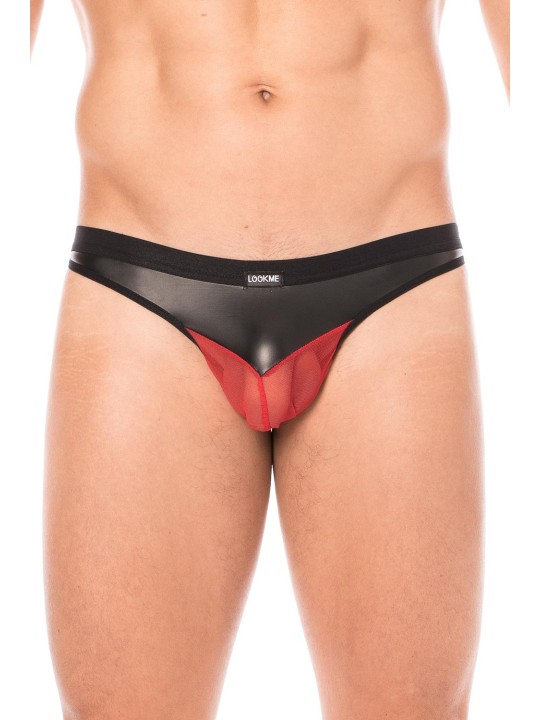 Grossiste dropshipping Jock en simili cuir et résille rouge transparente.