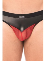 Grossiste dropshipping Jock en simili cuir et résille rouge transparente.