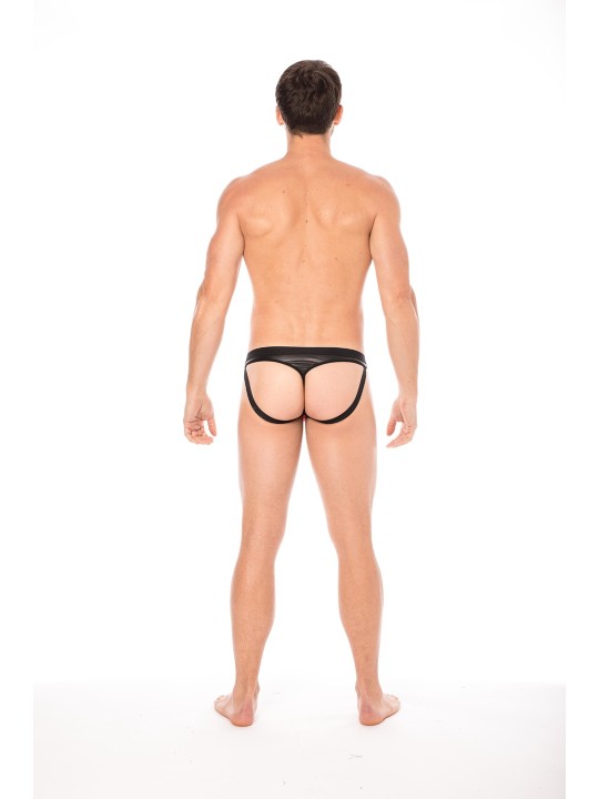 Grossiste dropshipping Jock en simili cuir et résille rouge transparente.