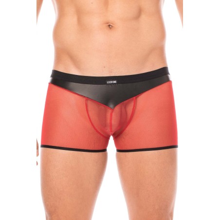 Fournisseur dropshipping boxer cuir simili et résille rouge transparente