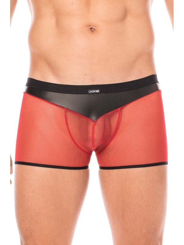 Fournisseur dropshipping boxer cuir simili et résille rouge transparente